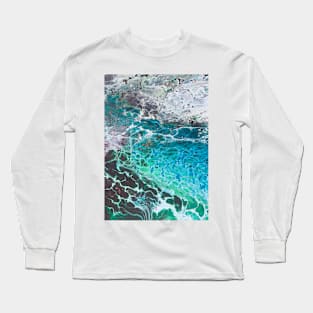 Pouring abstract blue emerald ocean Long Sleeve T-Shirt